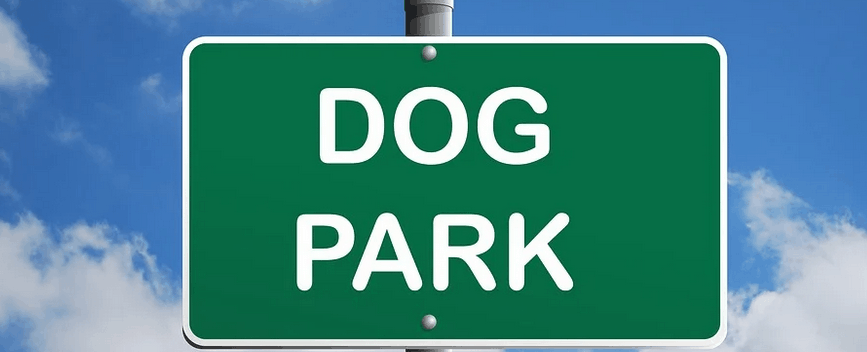 A dog park sign.